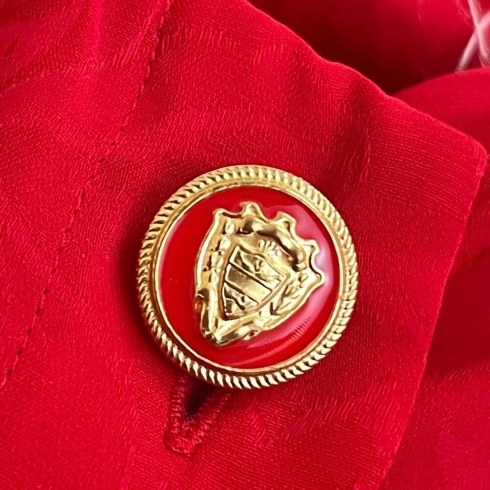 Leslie Fay Vtg Dress Holiday Red Midi Gold Preppy Button Old Money 14 Gma Santa - Picture 10 of 11